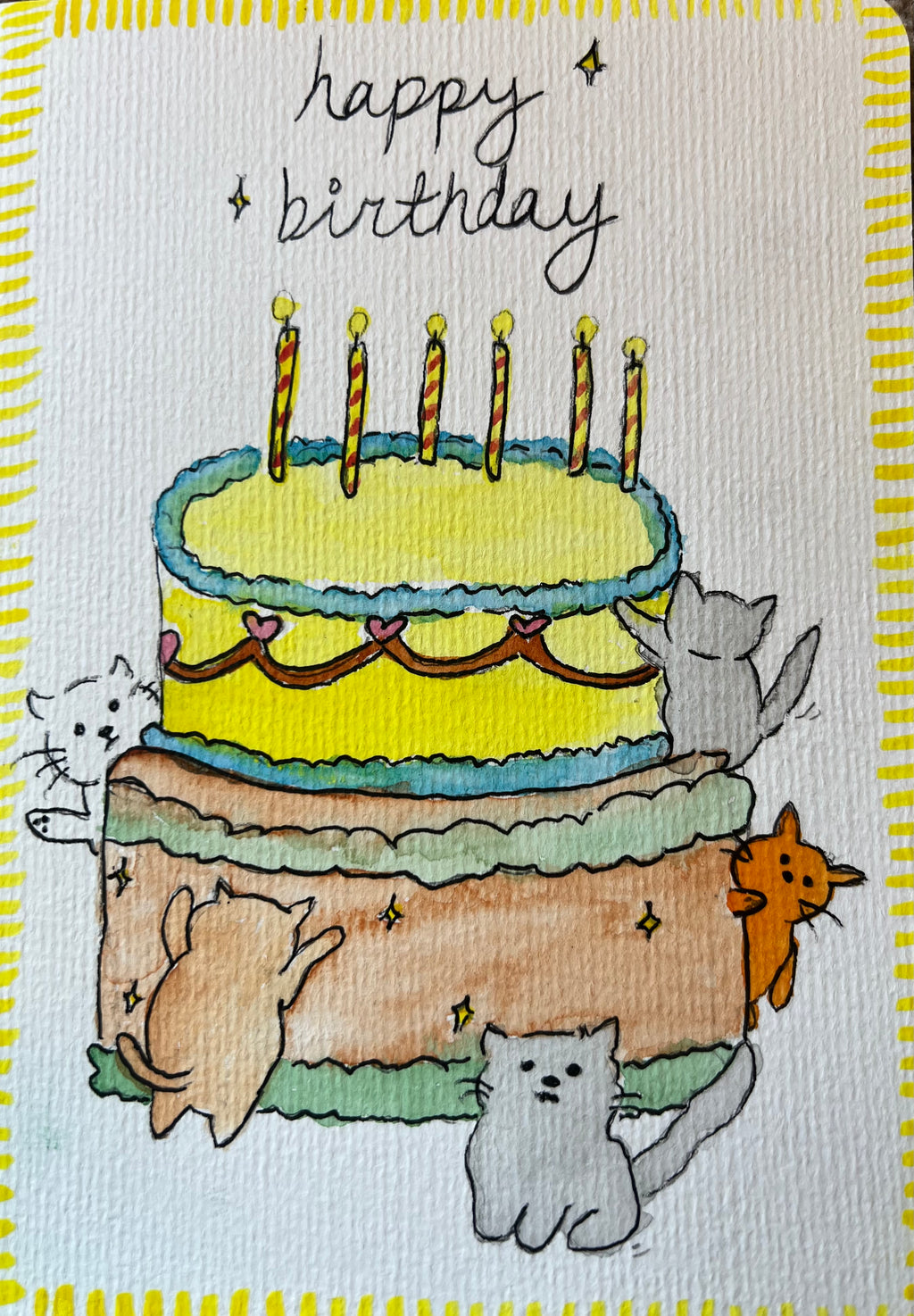 Cats on Cake Happy Birthday Card